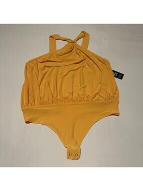Express Yellow Sleeveless Halter Top Bodysuit Sz L Large $58